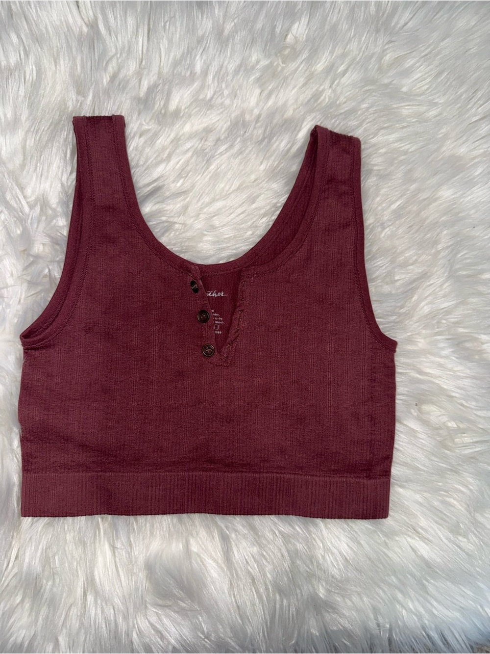 By Together Ribbed Henley Crop Tank - Burgundy